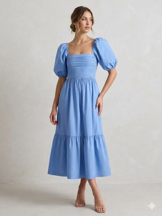 Abercrombie & Fitch Dresses & Skirts - Abercrombie & Fitch Emerson puff sleeve blue midi dress, size XS